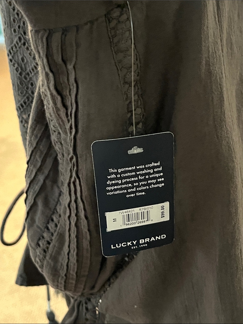 Lucky Brand Charcoal Eyelet Button-Front Drawstring Blouse - Picture 8 of 8